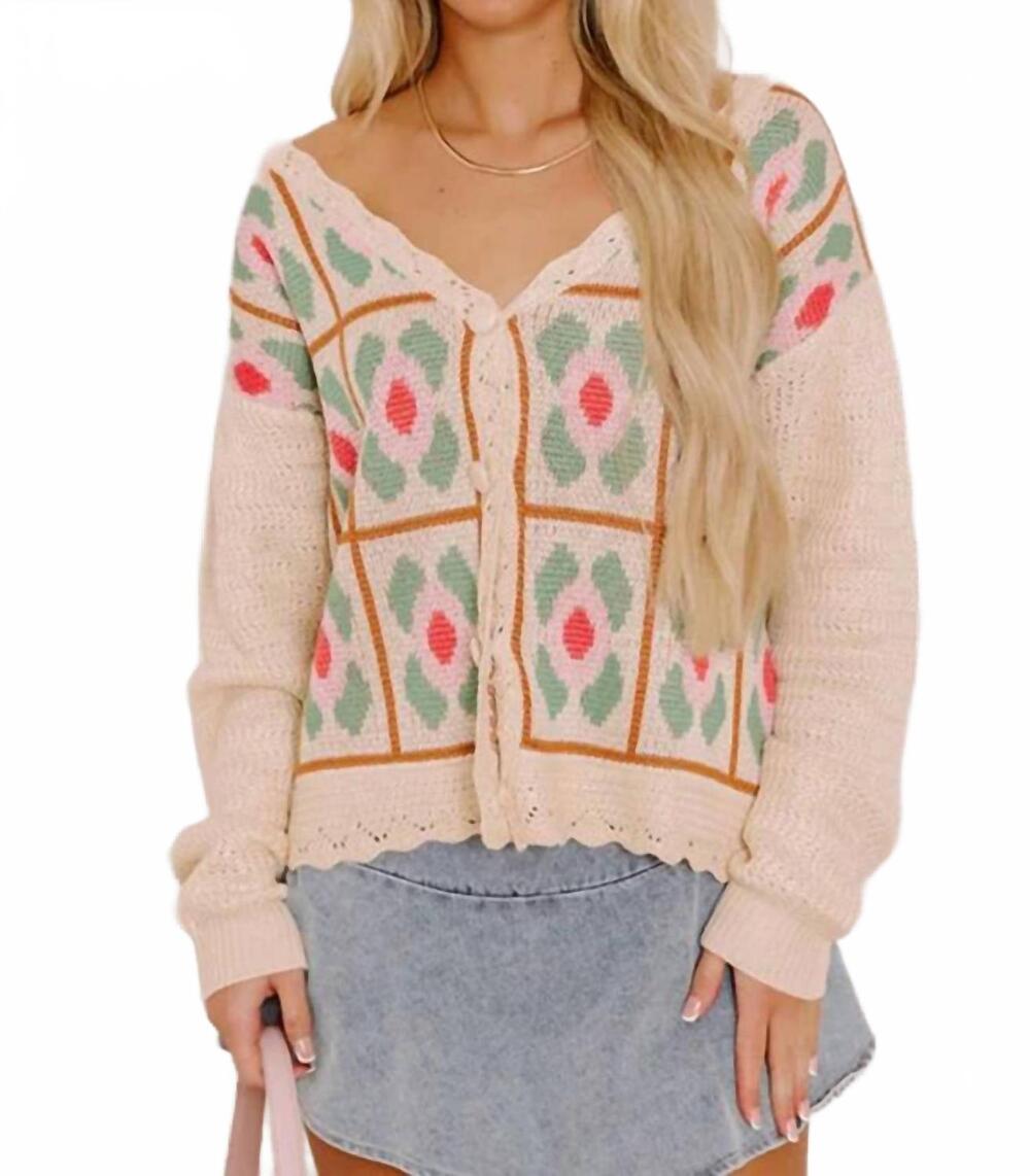 NEW SO ME floral button down cardigan in cream